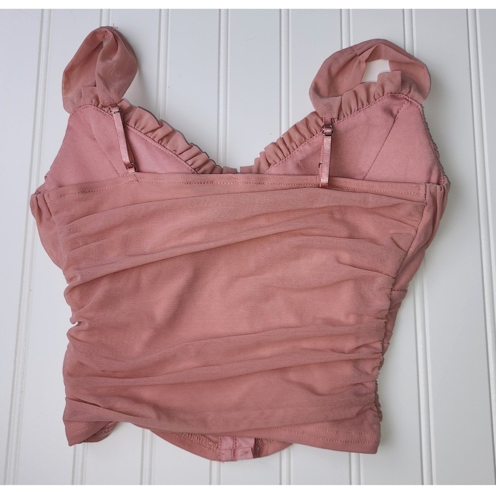 Windsor Ruched Mesh Corset Top Women XS Coquette Bustier Hook Front - Picture 2 of 8